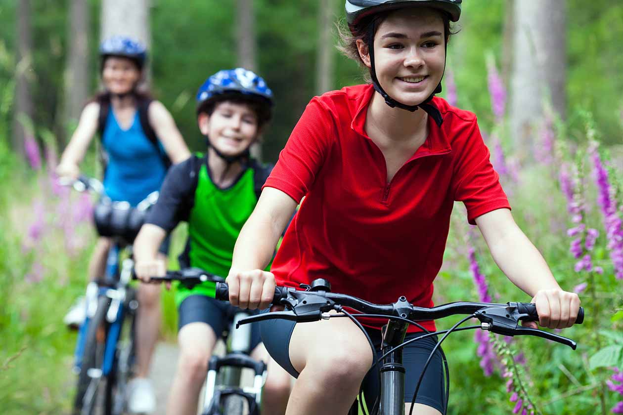 Cycling in a woodland