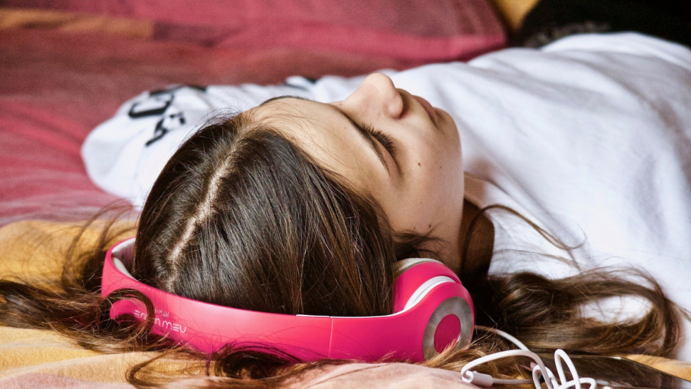 girl with headphones on