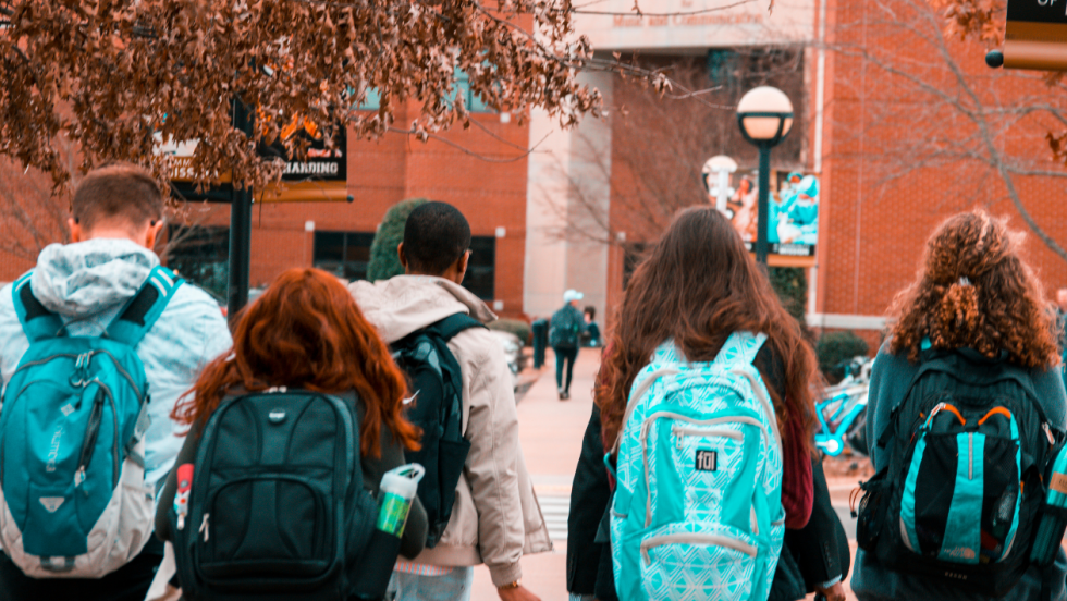 students walking to college