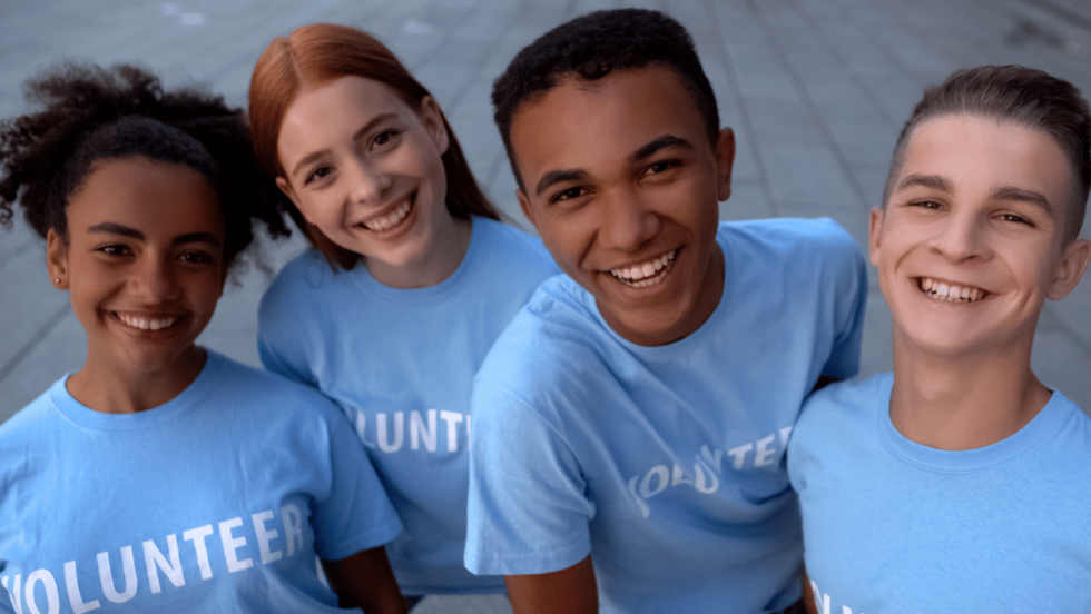 group of four volunteers