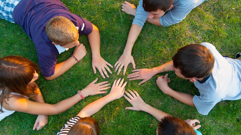 Young people on grass