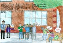 Schoolyard scene anti-bullying poster